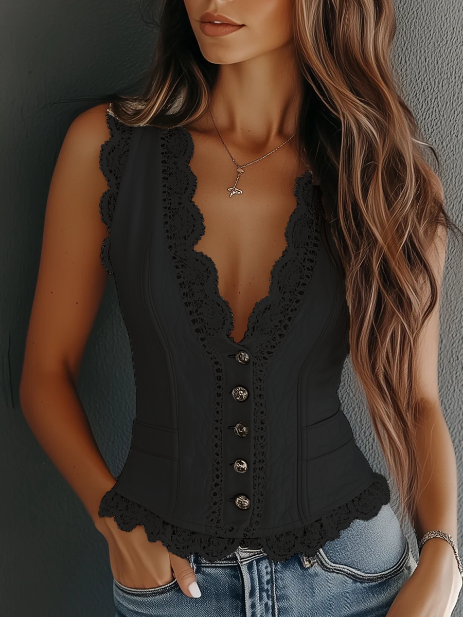 Vintage Faux Leather Lace Vest