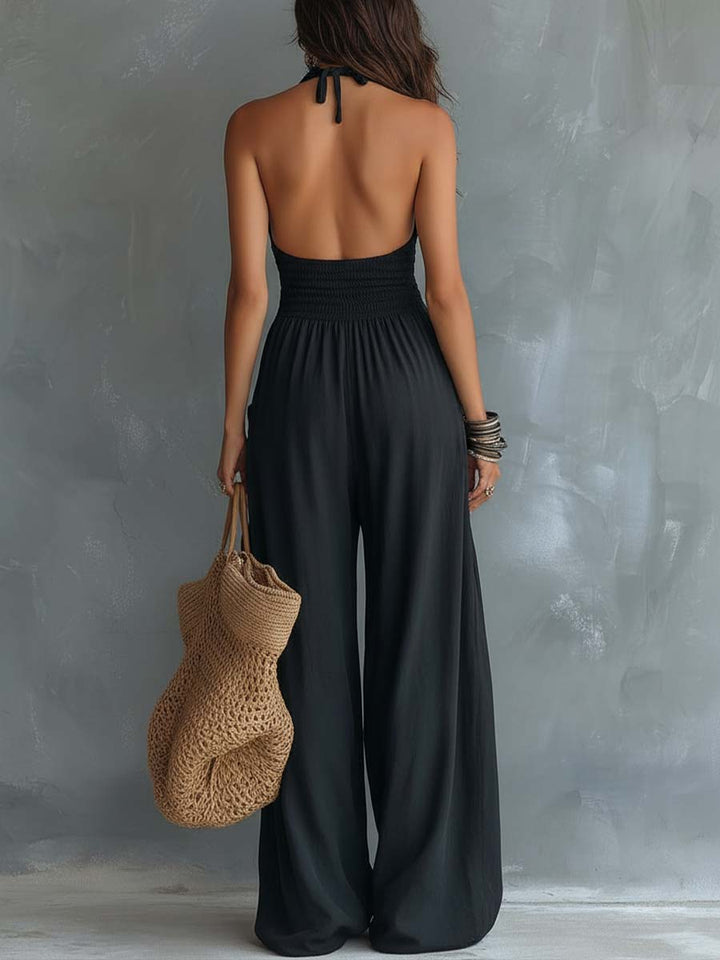 Mono vintage con tirantes halter y bolsillos