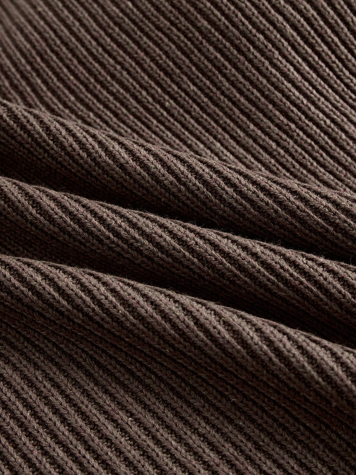 Brown Ruffled Hem Turtleneck Sweater Dress