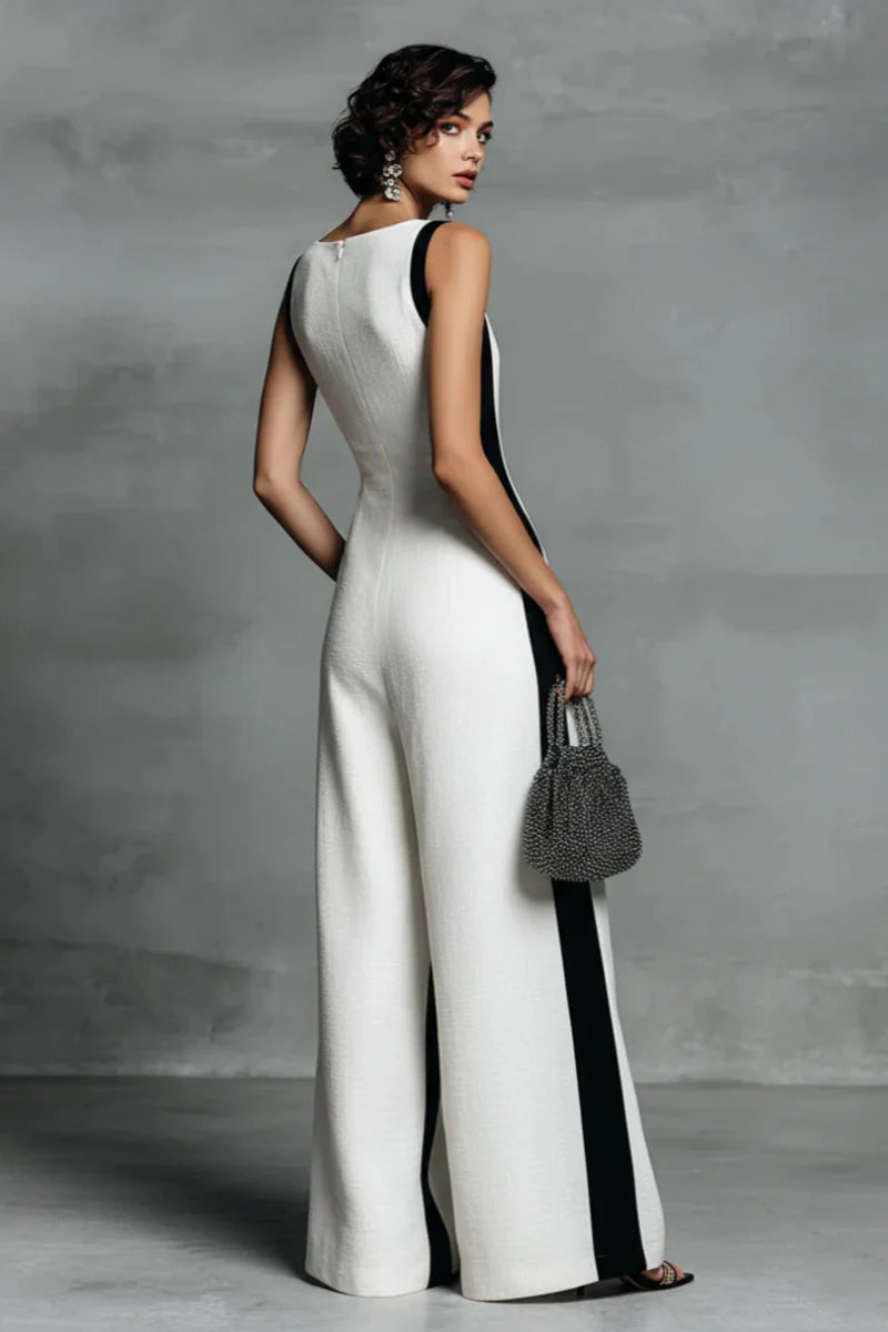 Salopetă fără mâneci cu dungi contrastante alb-negru