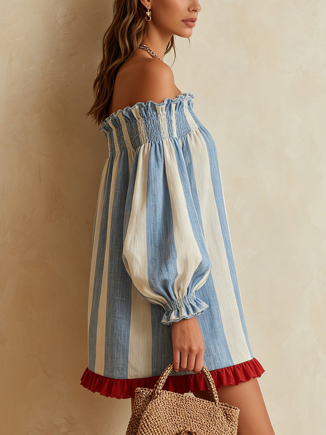 Contrast Hem Stribet Mini Kjole