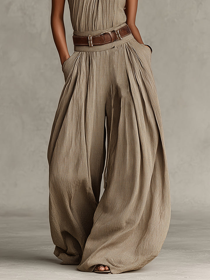 Taupe boheme halter jumpsuit med vide ben (uden bælte)