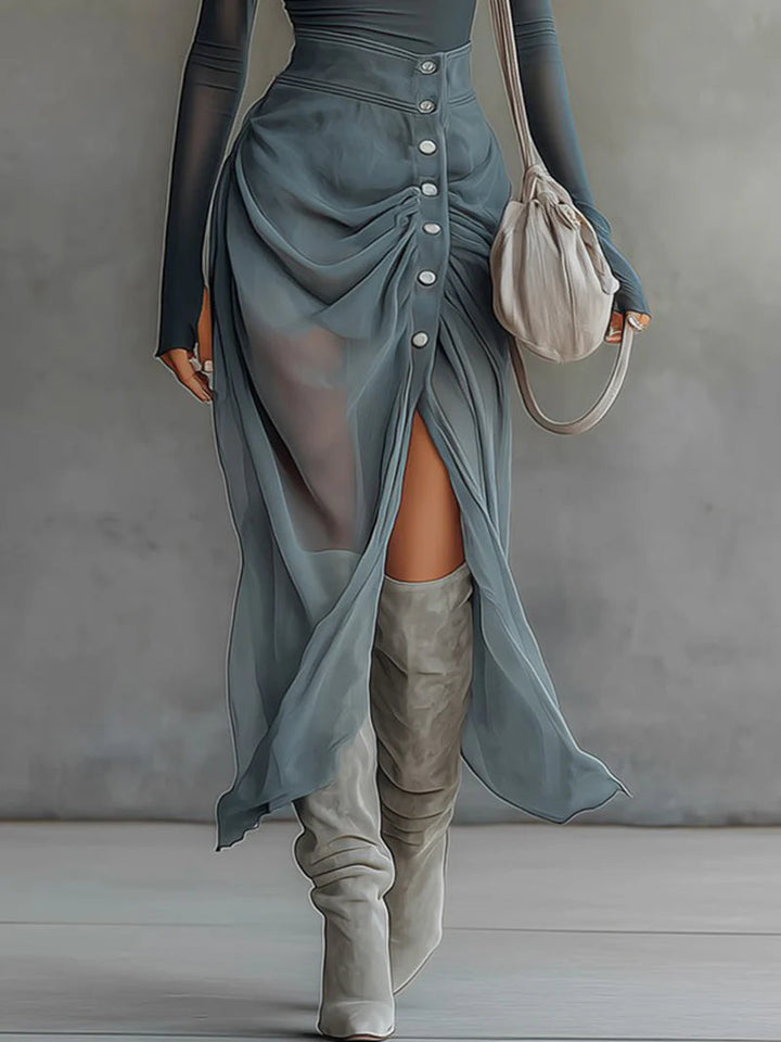 Abito lungo in rete con spalle scoperte