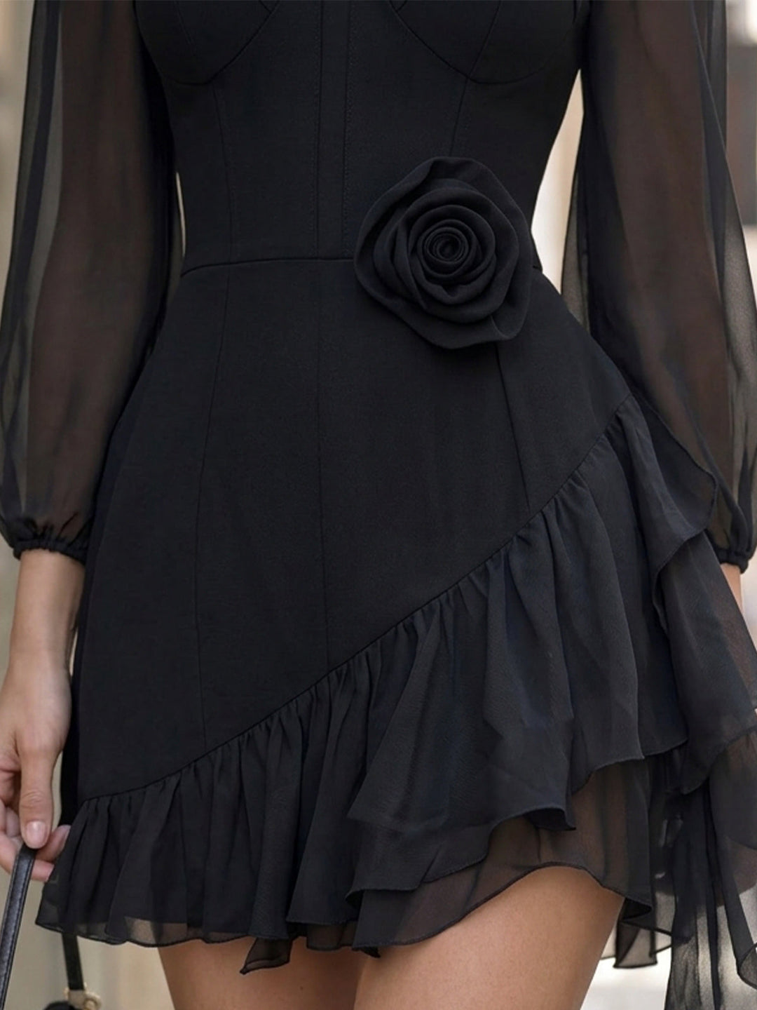 Rochie mini tip lanternă, roz, cu volane