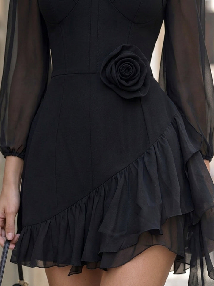 Rochie mini tip lanternă, roz, cu volane