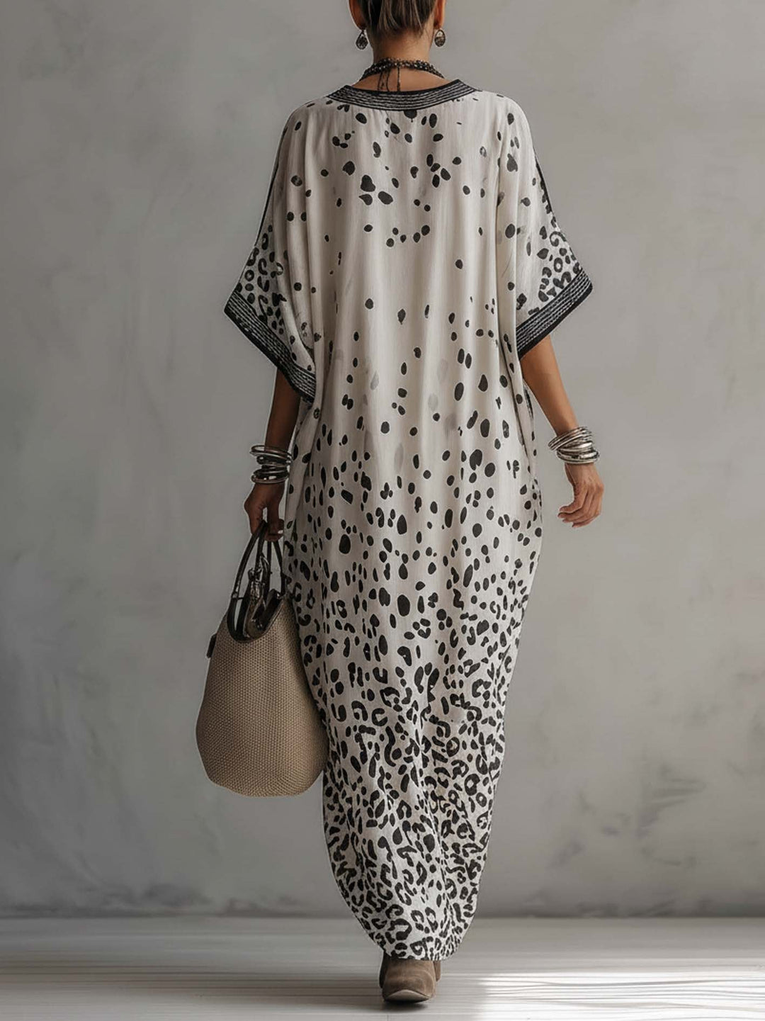 Gradyan Leopar Şifon Maxi Elbise