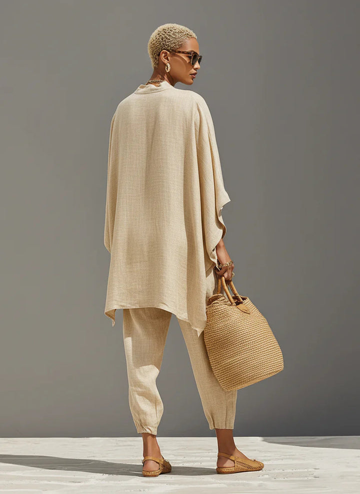 Linen Asymmetric Pants Set