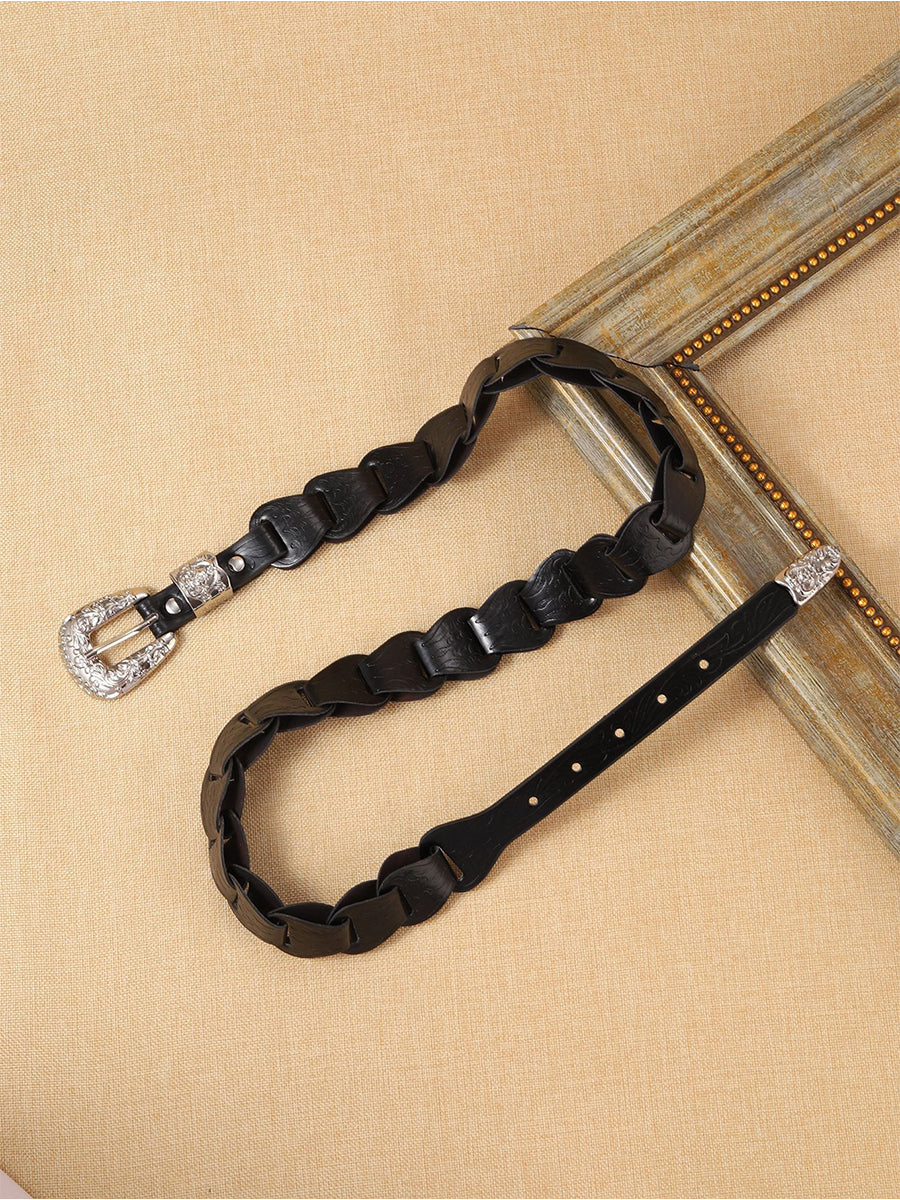 Women's Elegant Western - Style Faux Leather Floral - Embossed Waist Belt