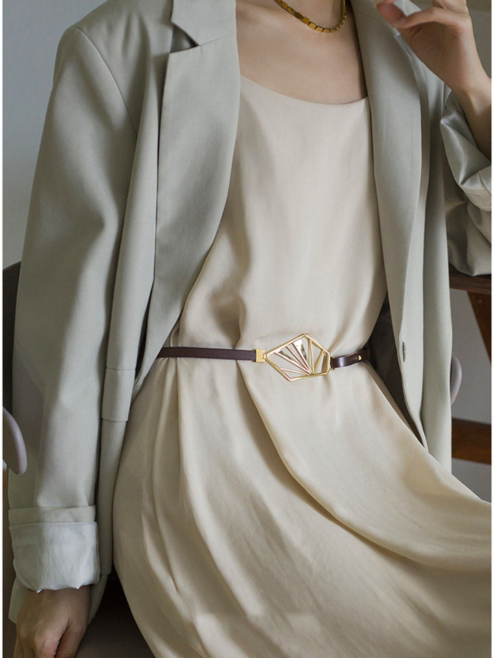 Women's Neutral - Brown Minimalist Leather Geometric Belt