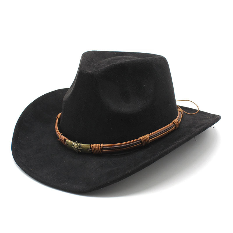 Suede curled brim western cowboy hat