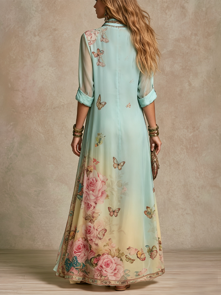 Maxikleid aus Chiffon mit barockem Blumenmuster