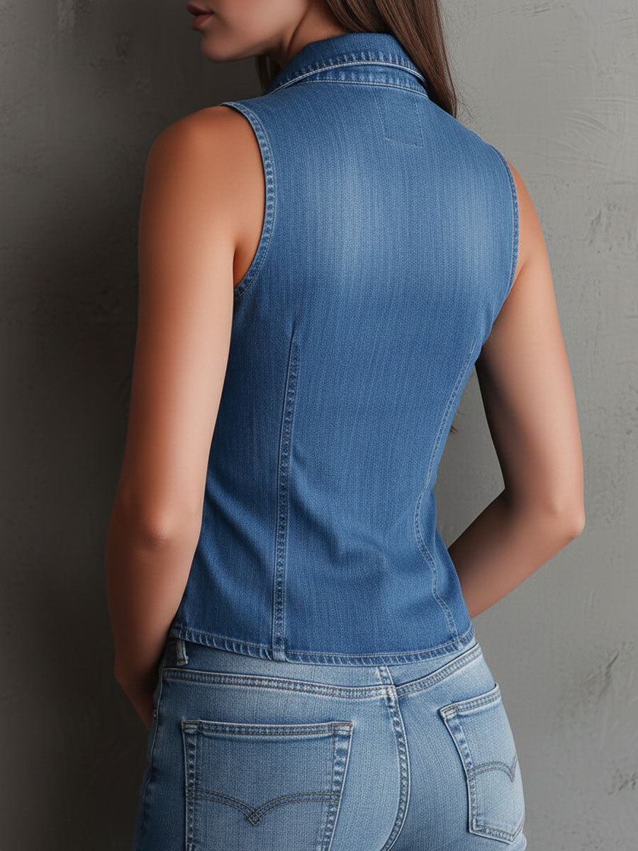 Vintage vest med flæser og knapper foran