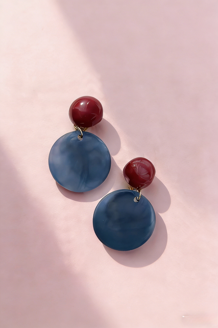 Vintage røde og blå skyede runde skiveøreringe