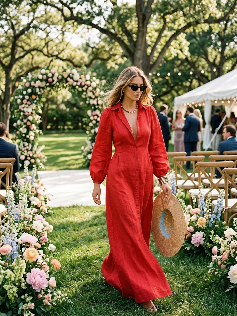 Button Front Fitted Maxi Dress