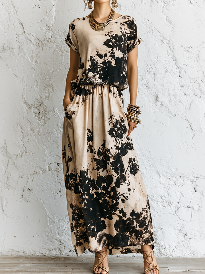 Colorblock bomuld-linned midi-kjole