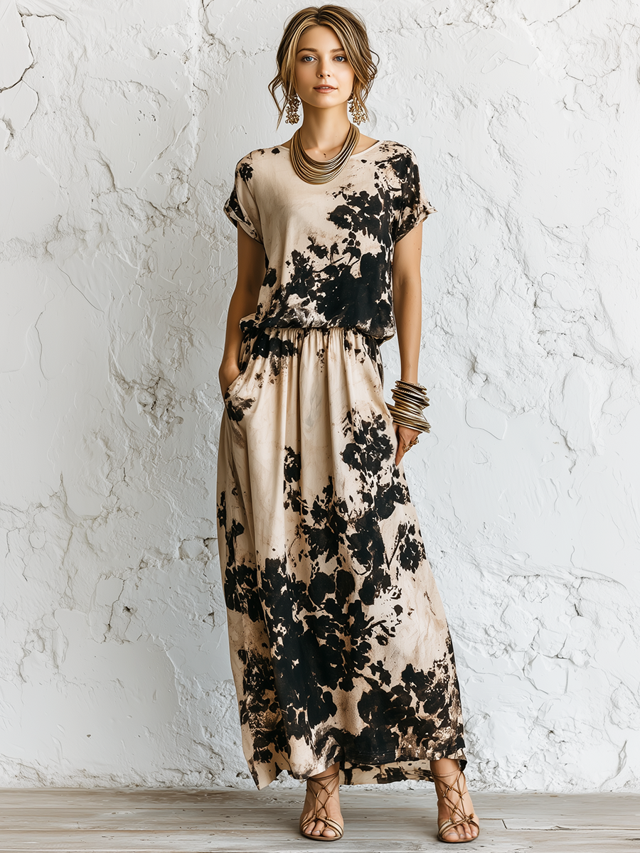 Colorblock bomuld-linned midi-kjole