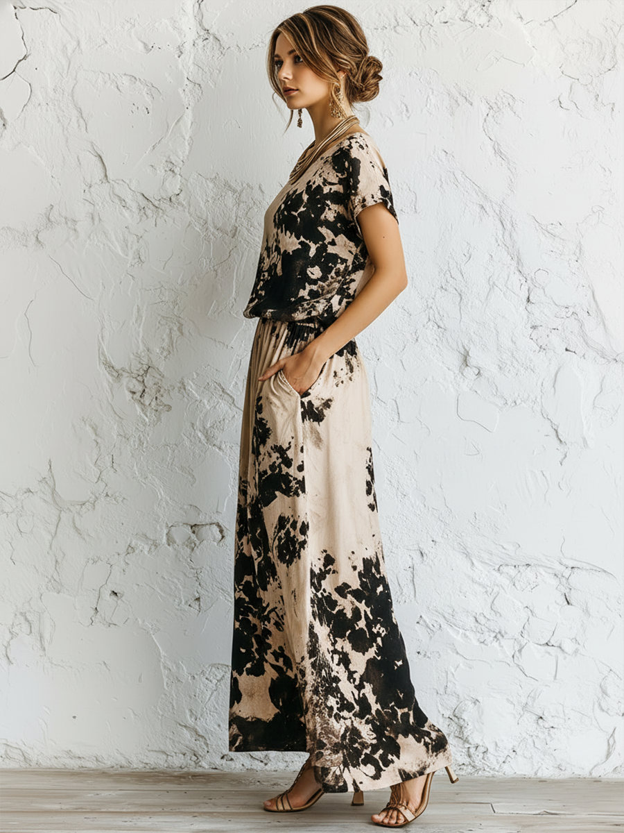 Colorblock bomuld-linned midi-kjole