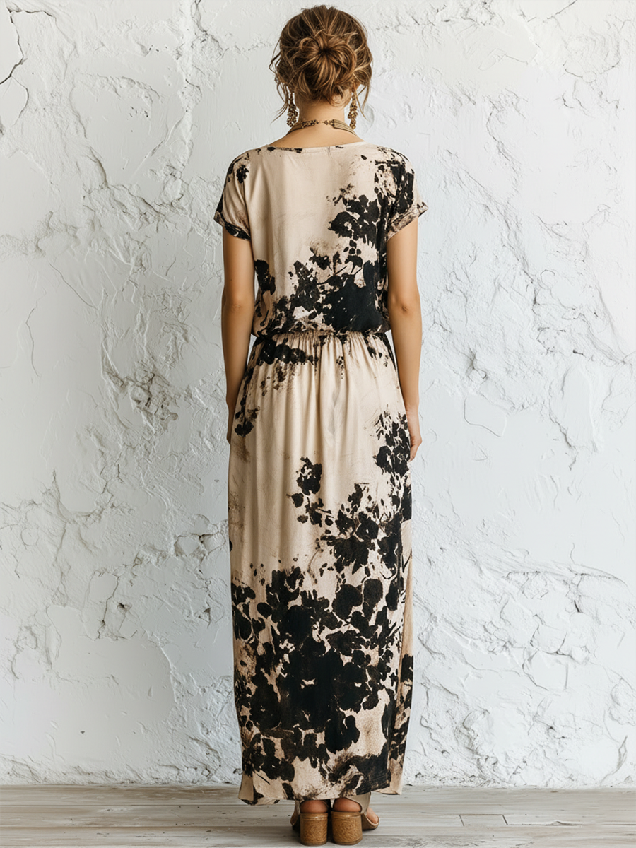 Colorblock bomuld-linned midi-kjole