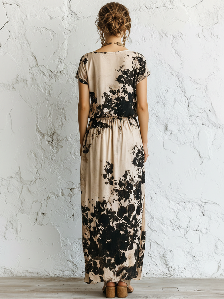 Colorblock bomuld-linned midi-kjole