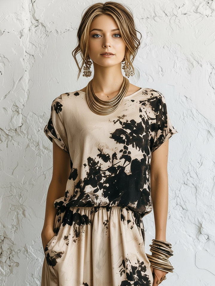 Colorblock bomuld-linned midi-kjole