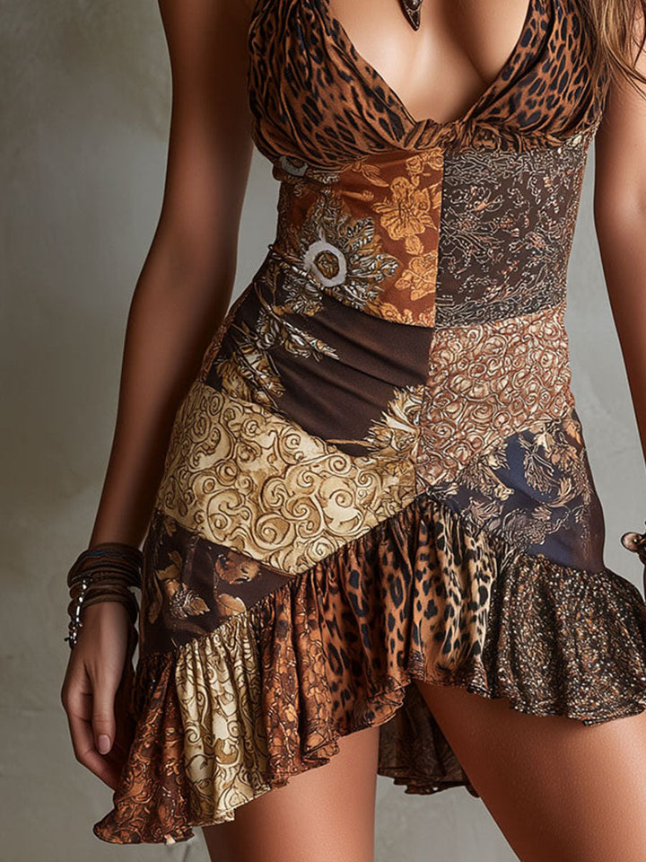 Leopard Barock Neckholder Mini Kleid