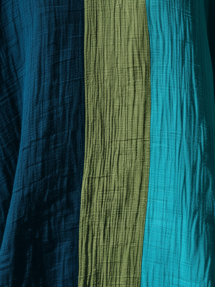 Robe maxi caftan à blocs de couleur en mélange de lin style vacances avec poches
