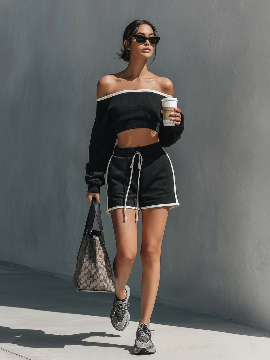 Sada šortek s bílým lemováním ve stylu athleisure