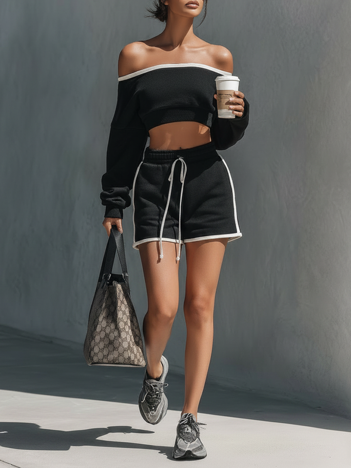 Sada šortek s bílým lemováním ve stylu athleisure