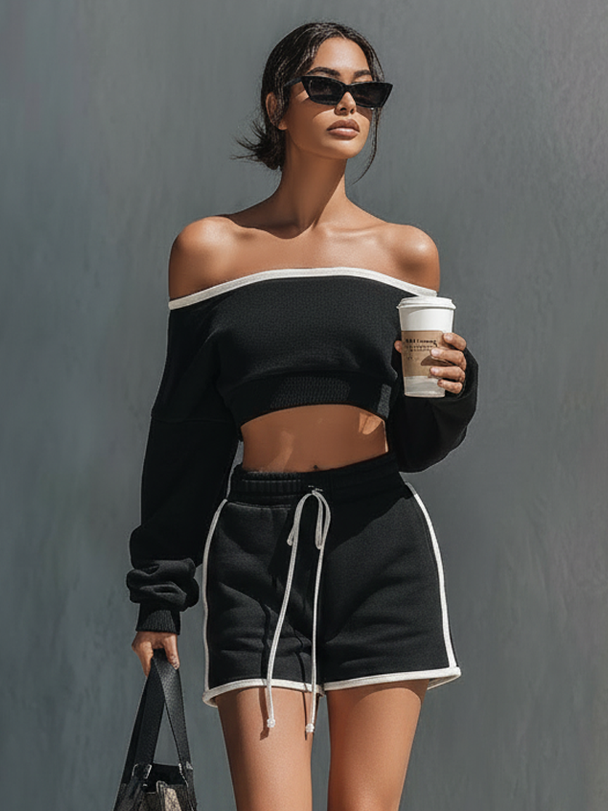 Sada šortek s bílým lemováním ve stylu athleisure