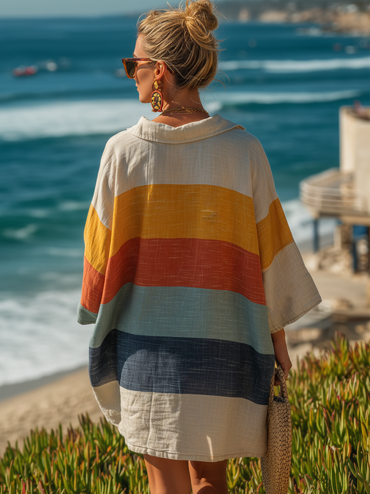 Vestido Mini Colorido com Gola