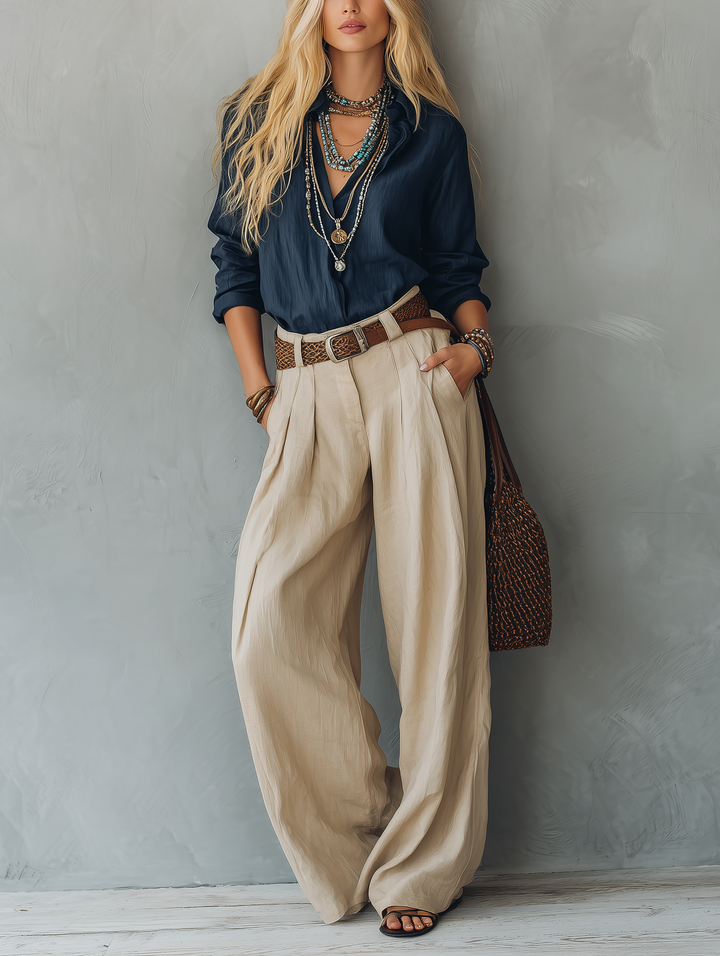 Conjunto de Camisola e Calças em Algodão e Linho