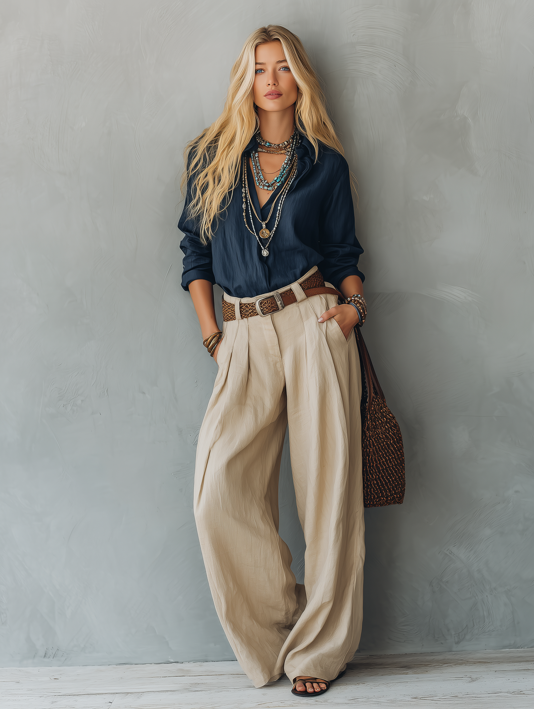 Conjunto de Camisola e Calças em Algodão e Linho