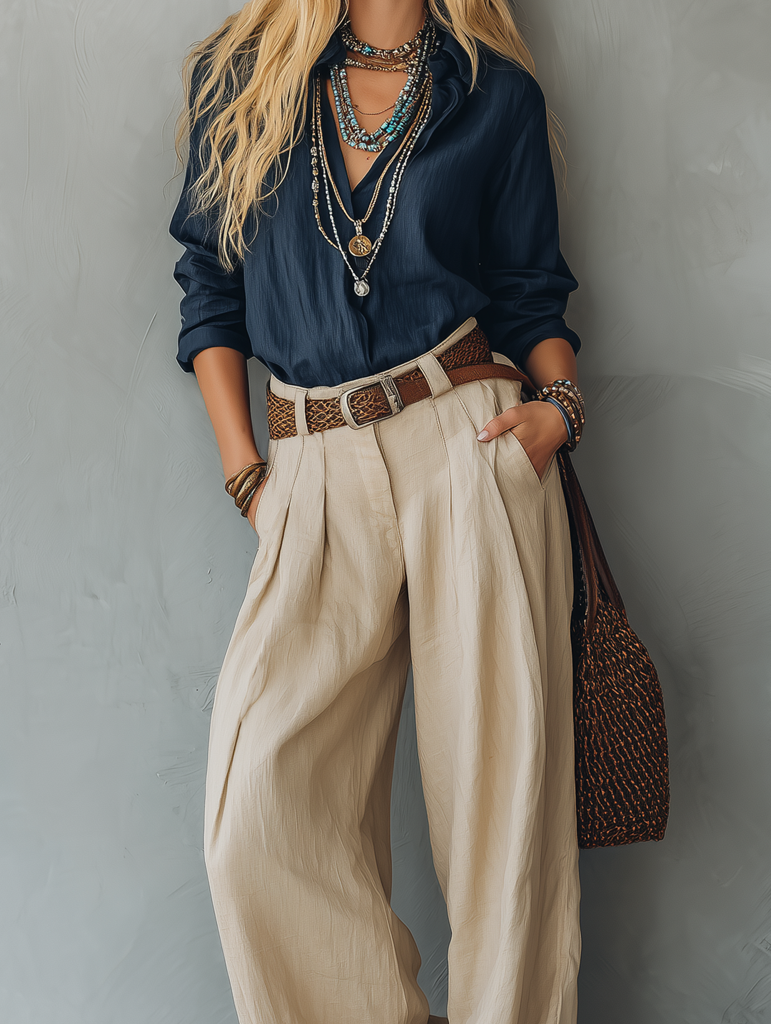 Conjunto de Camisola e Calças em Algodão e Linho