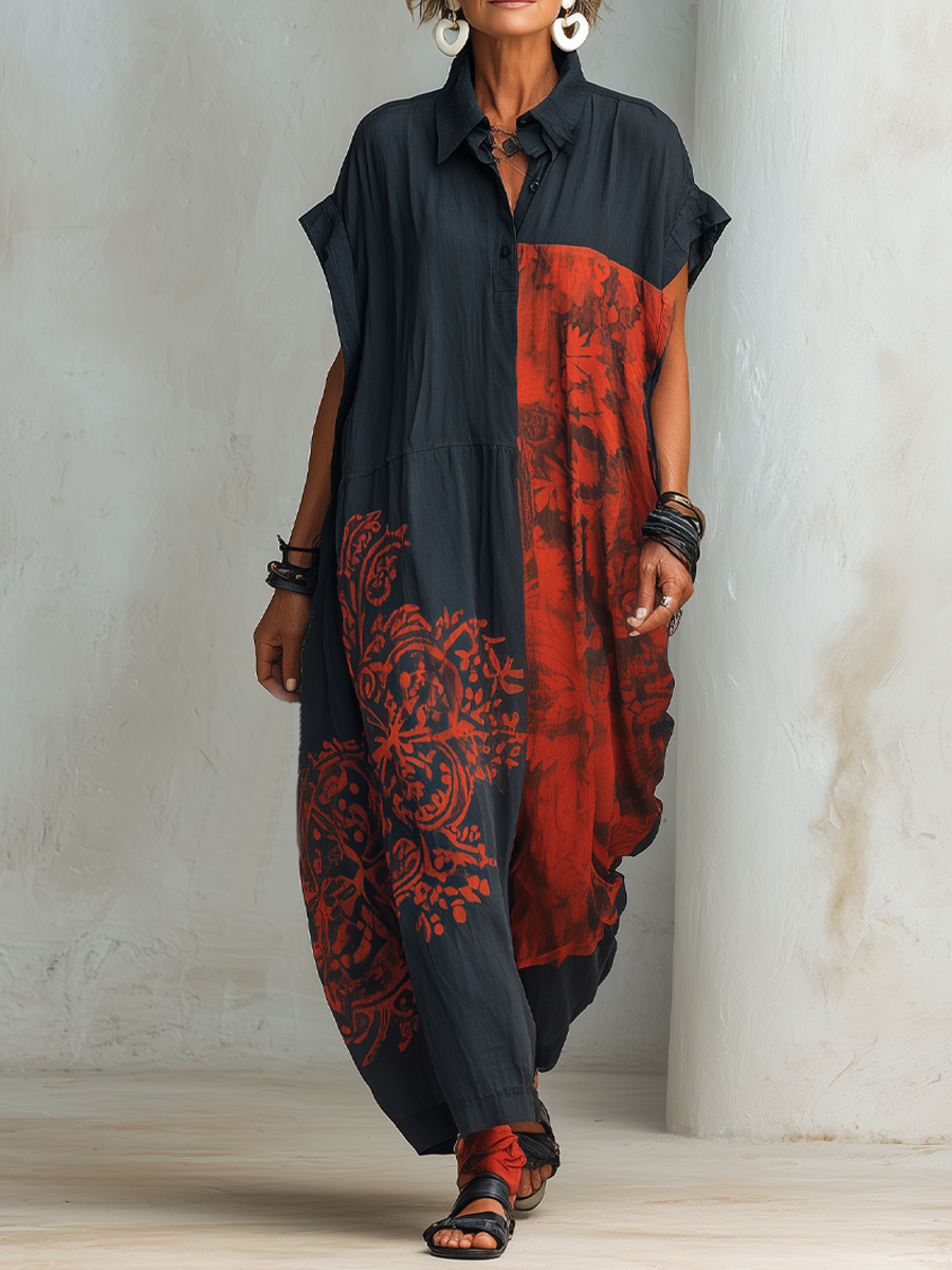 Henley print bomuld-linned maxikjole