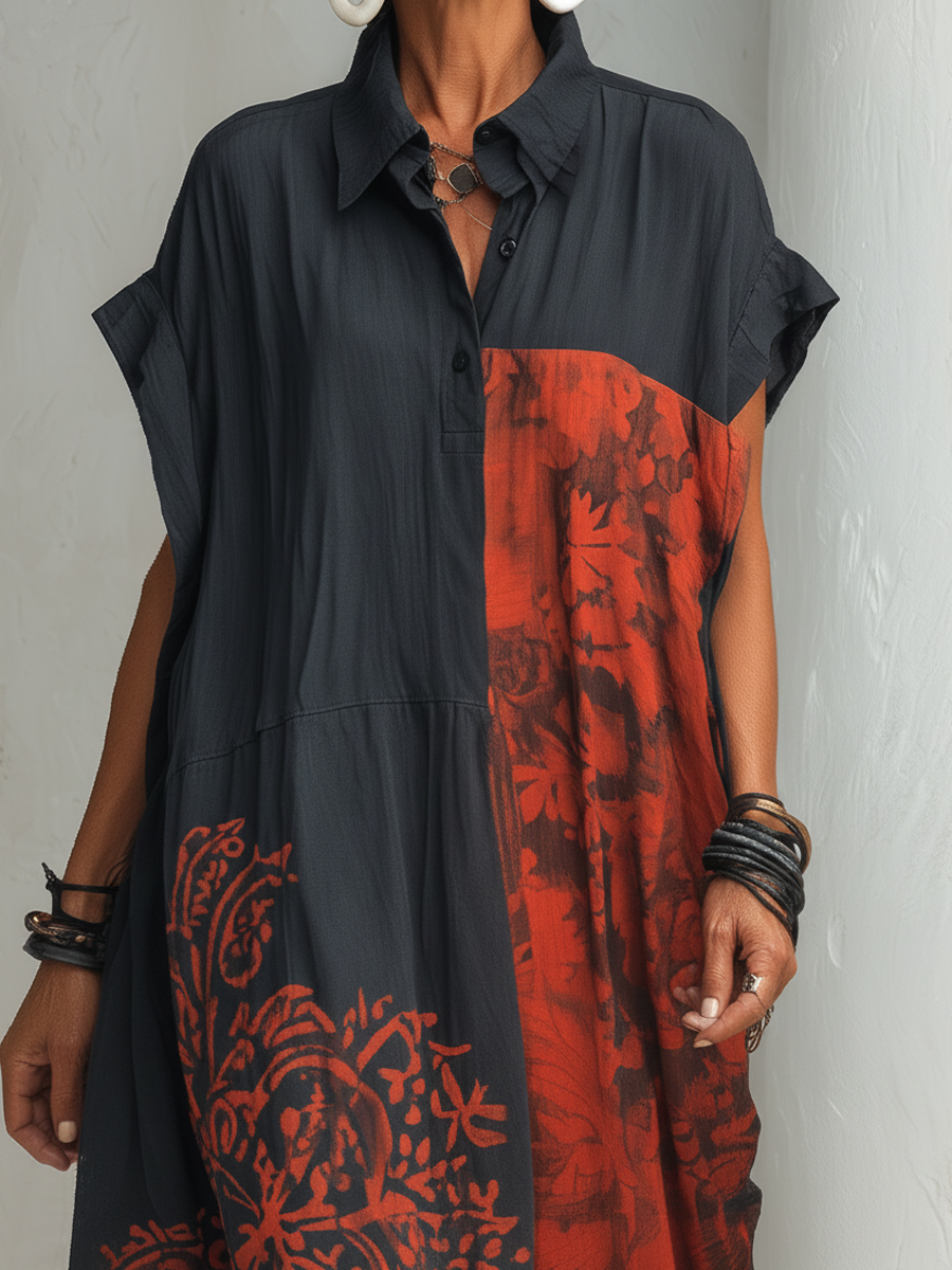 Henley print bomuld-linned maxikjole