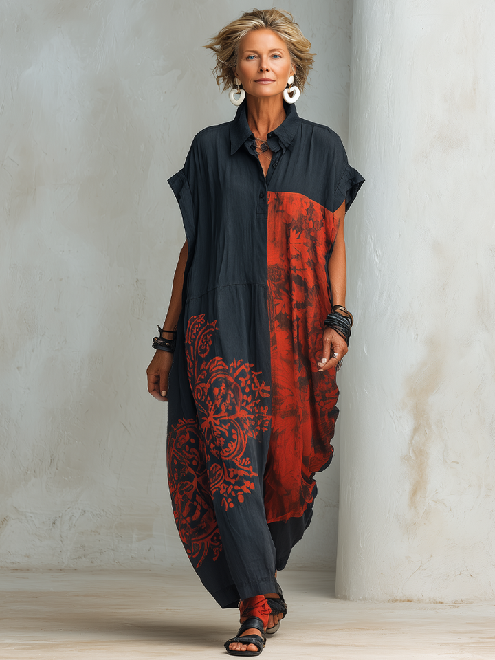 Henley print bomuld-linned maxikjole
