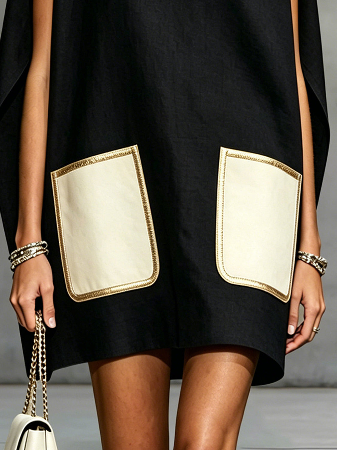 Navy Sleeveless Mini Dress With Contrast Patch Pockets