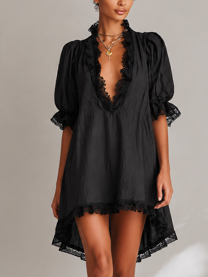 Vestido Mini Bufante com Renda