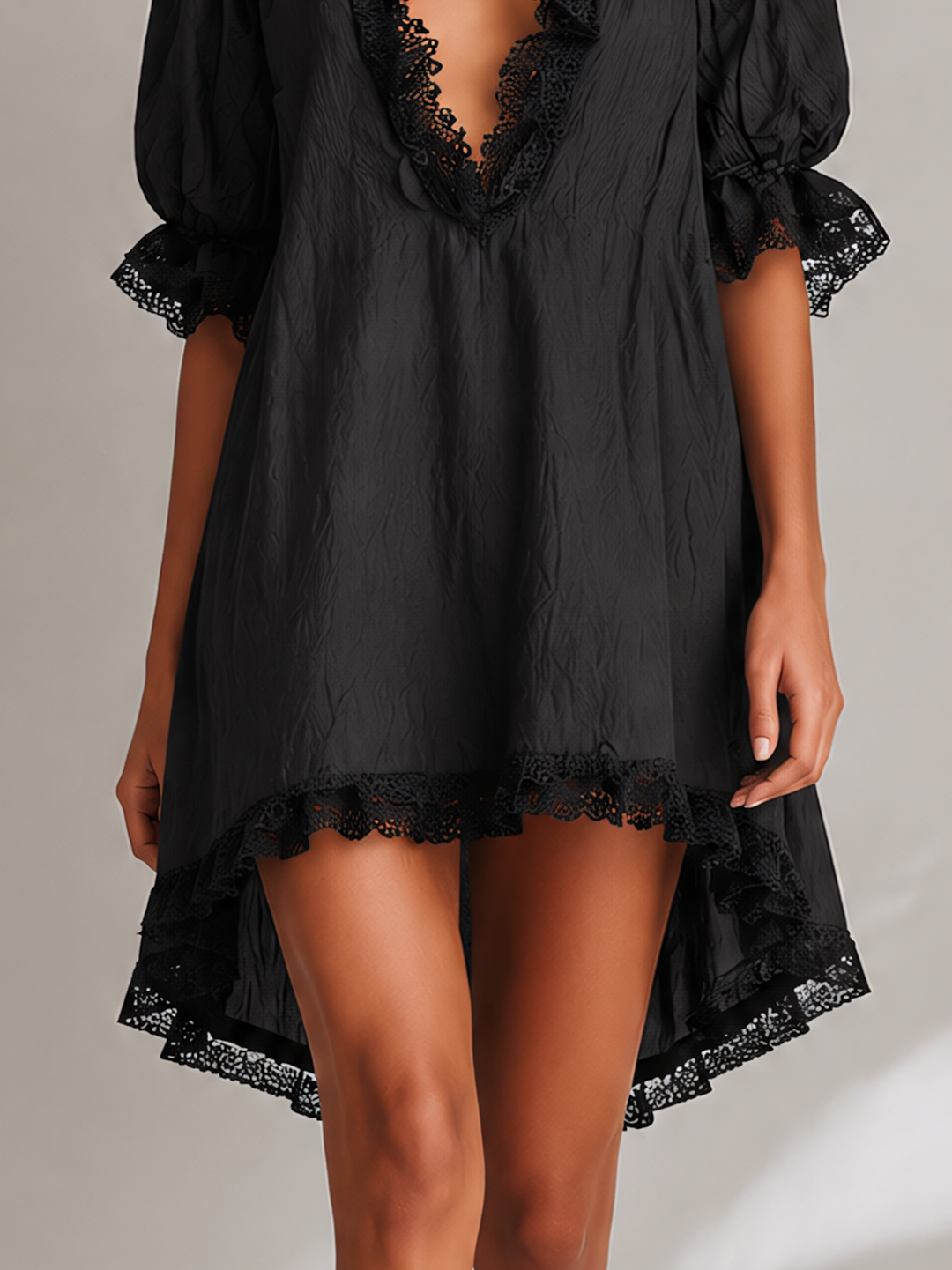 Vestido Mini Bufante com Renda