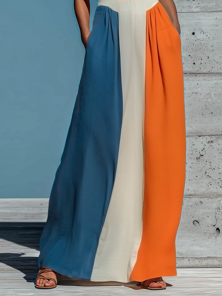 Colorblock halterneck plisseret maxikjole