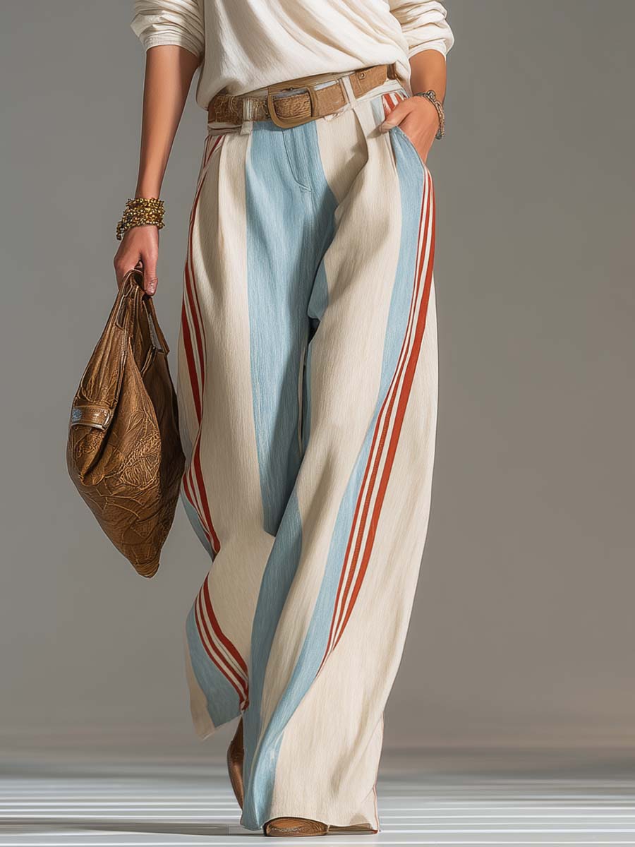 Ensemble rétro rayé à surplis et pantalon large