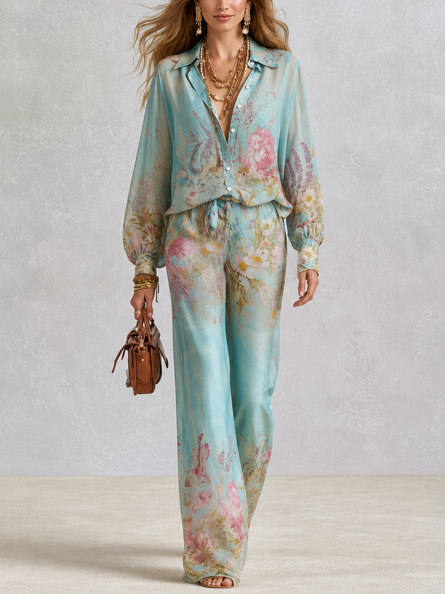 Baroque Floral Wide-Leg Set