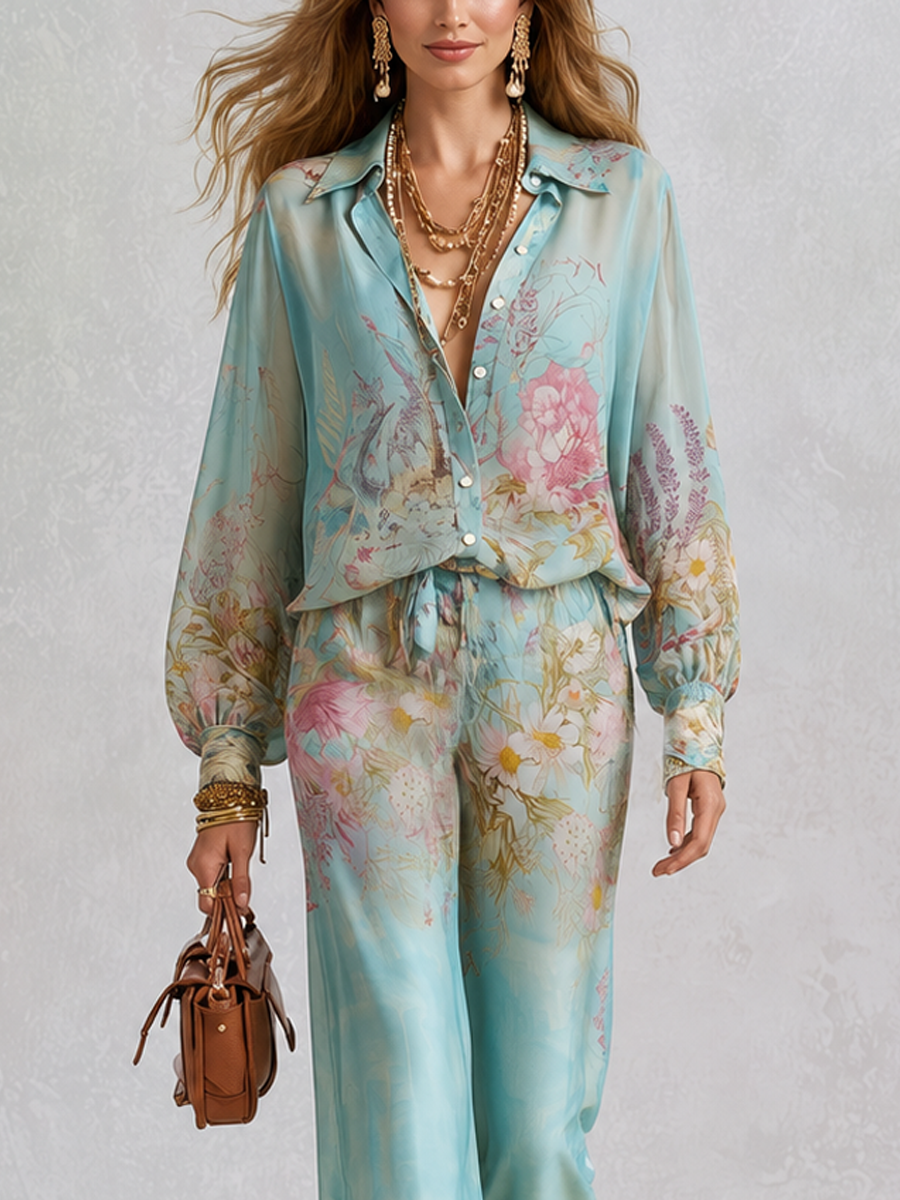 Baroque Floral Wide-Leg Set