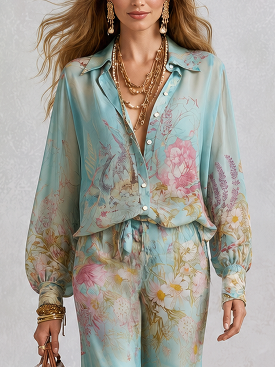 Baroque Floral Wide-Leg Set