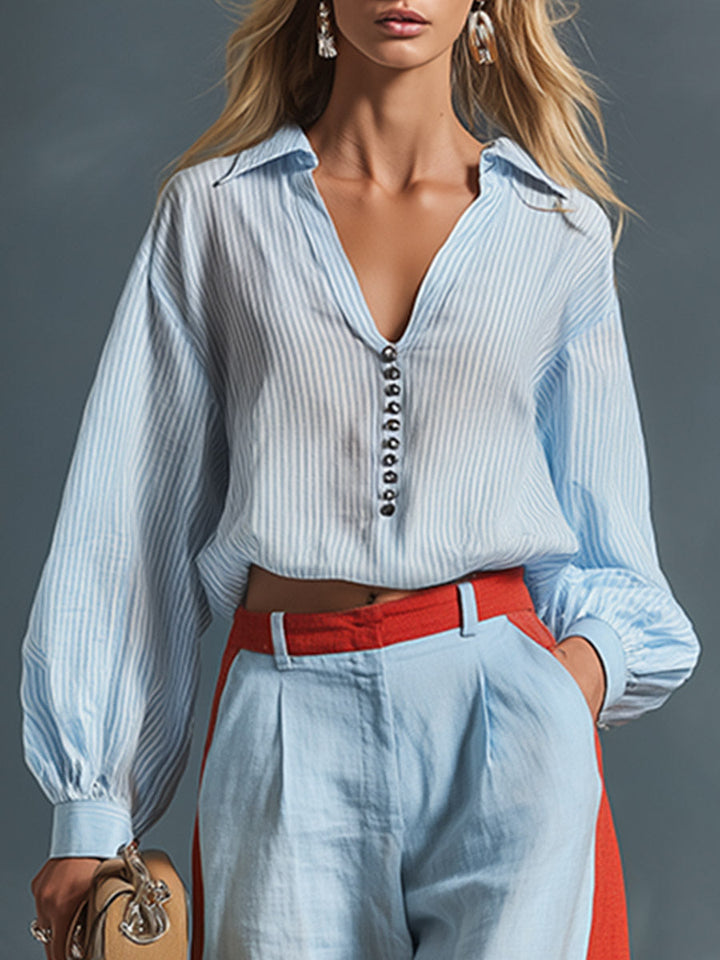 Ensemble chemise rayée et pantalon à empiècements colorés