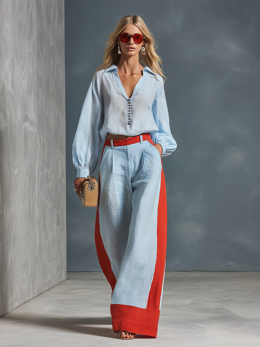 Ensemble chemise rayée et pantalon à empiècements colorés