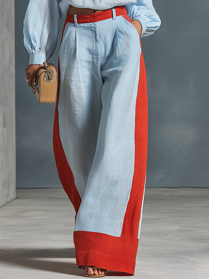 Ensemble chemise rayée et pantalon à empiècements colorés