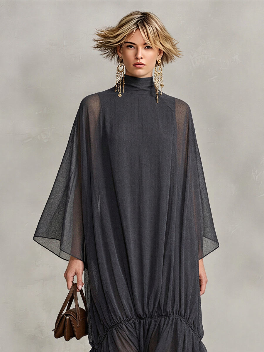Sheer Chiffon Cape Maxi Dress