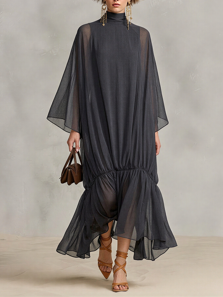 Sheer Chiffon Cape Maxi Dress