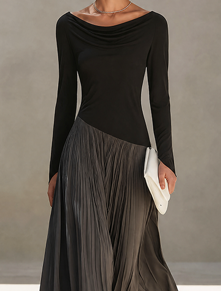 Vestido maxi drapeado com blocos de cor